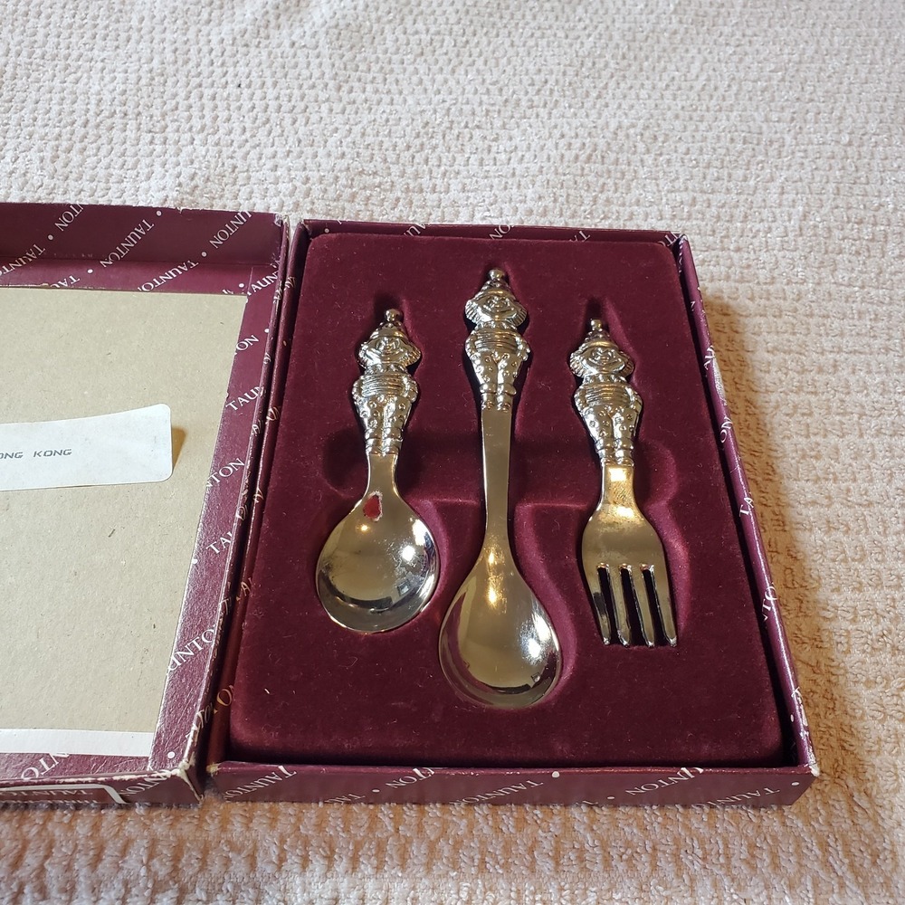 Taunton‎ Silversmiths Chuckles 3-Piece Child Set Silver Plated Vtg In Box